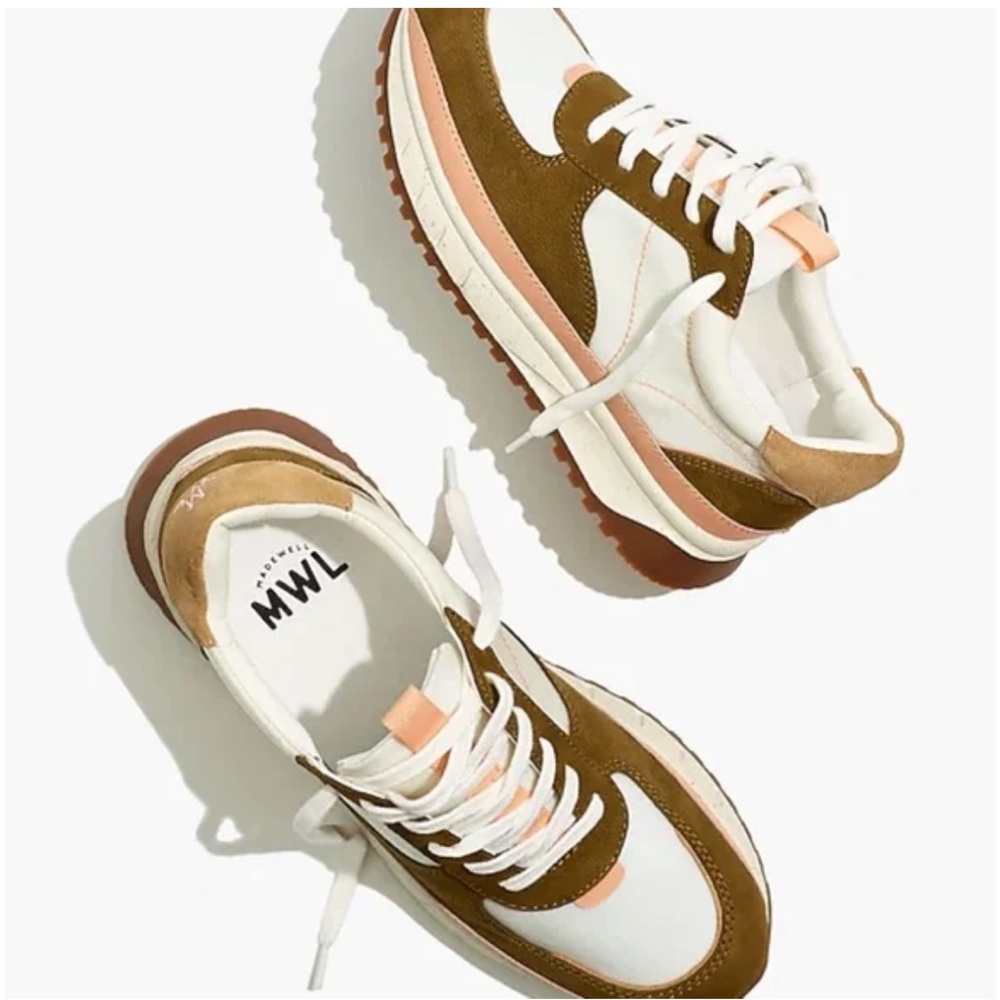 Madewell Kickoff Trainer Sneaker Ripstop Nylon and Leather Brown Blush White 8.5